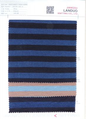 Indigo blue+deep blue slub color-stripes single pique